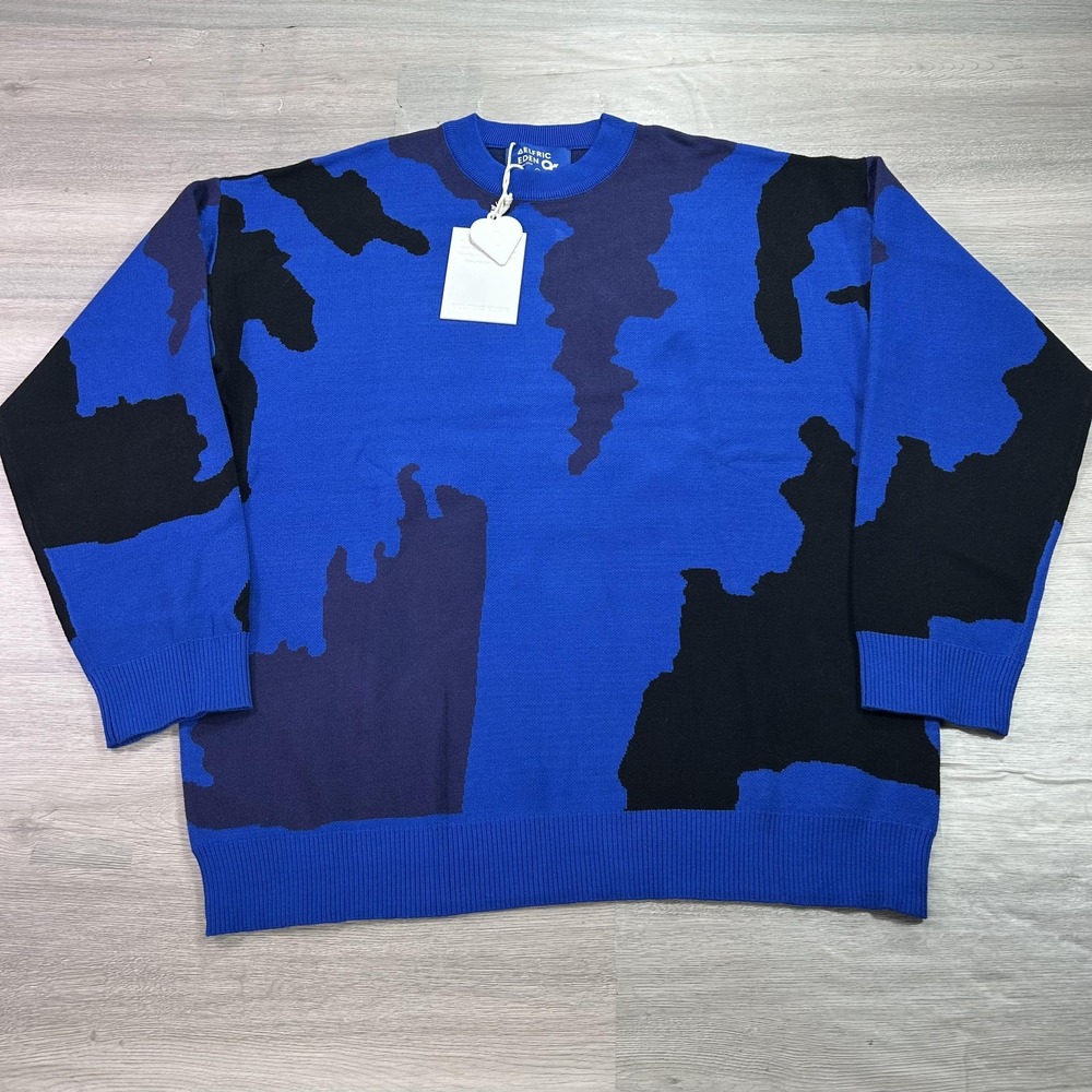 NEW Aelfric Eden Sweater‎ Mens Large Blue Black Camo Knit Crewneck Streetwear
